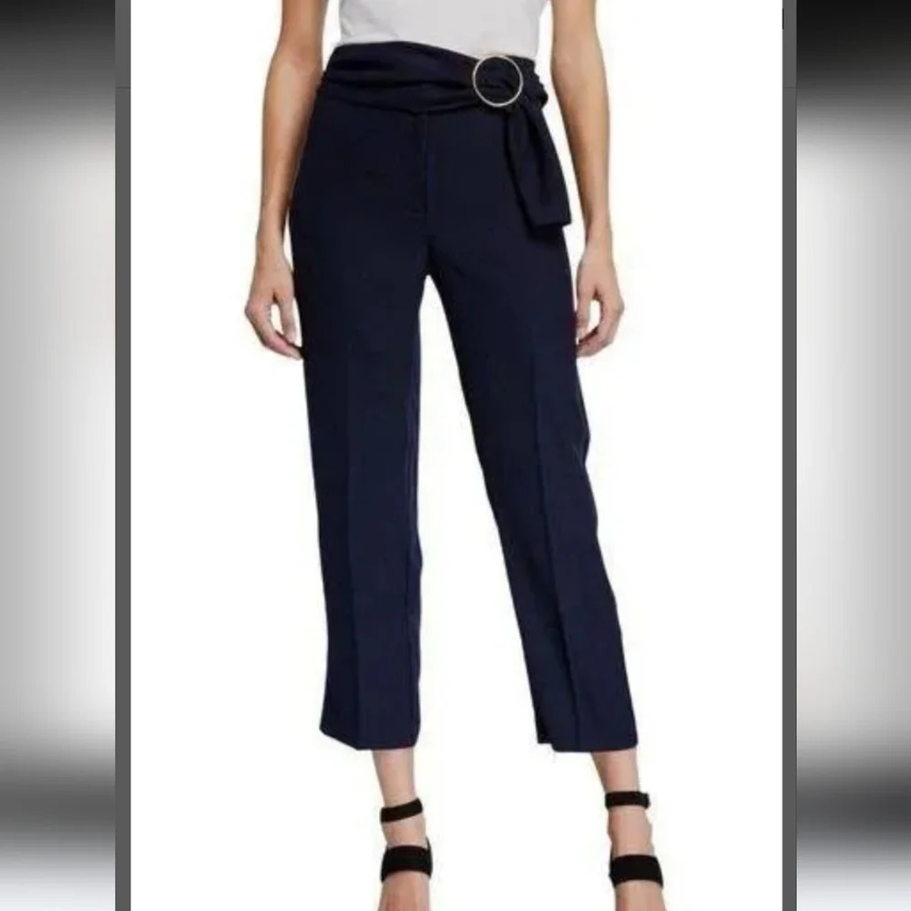 Nanette Lepore Stretch O Ring Belted Ankle Length Dress Pants Navy Size 12 NEW